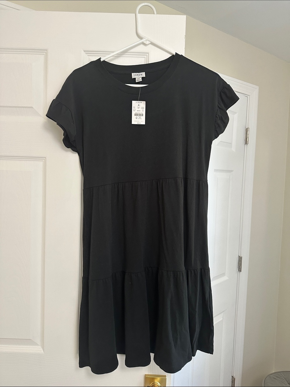 J. Crew Black Tiered Short Sleeve Dress with Flutter Sleeves